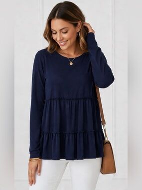 Women’s Navy Tiered Babydoll Tunic Top